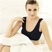 外贸双层无痕蕾丝边运动文胸无钢圈聚拢无缝瑜伽背心运动内衣