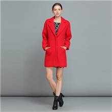 衣阁里拉欧美女装秋冬新款高端大气西装翻领红色羊毛大衣外套9182