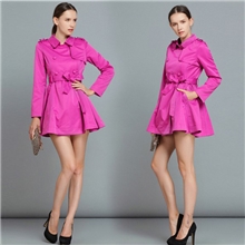 小香风衣阁里拉高腰蓬蓬裙式风衣玫紫色秋冬风衣外套淘宝货源9171