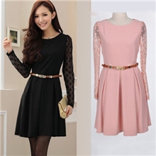 2013韩版秋冬装新品女装流行波点网纱长袖淑女圆领百搭连衣裙