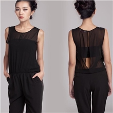 YIGELILA欧美女装透视露背雪纺拼接无袖正品连体裤一件代发518