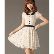 2013新款连衣裙清仓韩版翻领淑女短袖白色雪纺船锚连衣裙