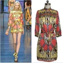 DK95欧美走秀2013早春印花高档复古淑女外贸中袖连衣裙