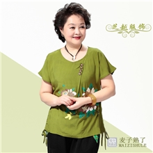 2013中老年夏装女新款印花短袖t恤老人大码夏装民族休闲宽松百搭