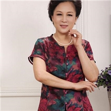 2013新花100%真丝香云纱缎面女缕空上衣中老年圆领短袖3809多色