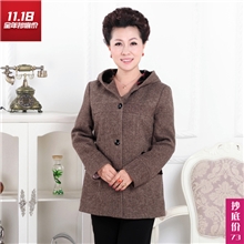 [亏吐血]中老年女装呢子外套时尚妈妈装冬装连帽羊毛呢外套