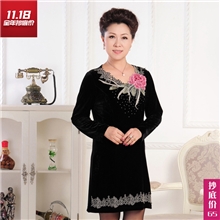 [亏吐血]中老年连衣裙新款秋装女装妈妈装V领连衣裙金丝绒大码裙