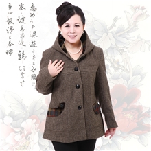 中老年秋冬季妈妈服装新款知性连帽毛呢女装休闲长袖呢子大衣外套