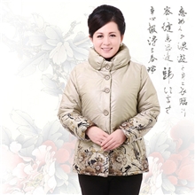 中老年女装50岁妈妈冬新款保暖立领全棉中长款厚棉衣外套大衣批发