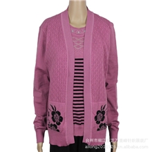 批发新款女装中老年假两件开衫外套中年妈妈毛衣缕空羊毛针织衫