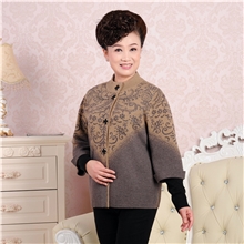名旺双鹿印花针织开衫针织中袖外套女款中老年羊毛衫针织衫批发