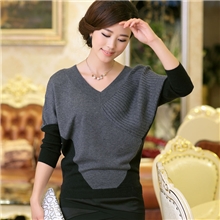 2013秋季新款撞色宽松衫打底针织衫蝙蝠羊毛衫宽松少女装