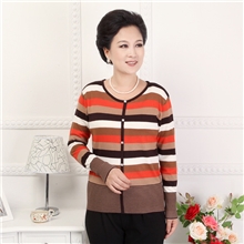 特价秋季新款妈妈装中老年女装条纹针织衫圆领套头毛衣