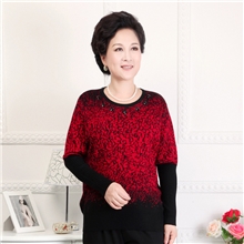 秋冬新款中老年女装印花羊毛衫低领打底衫毛衣渐变色针织衫