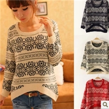 2012新品欧美复古民族风波普条纹提花不规则宽松毛衣女装外套针织