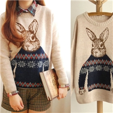 秋冬新款兔子先生韩版复古宽松学院风打底针织衫毛衣