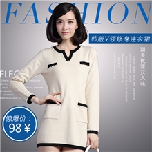 女式毛衣中长款韩版钉珠针织打底衫羊毛衫长袖套头镶钻毛衣裙