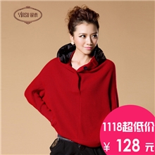 银素秋冬新款女式蝙蝠袖针织衫韩版加厚套头长袖羊毛混纺外套