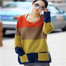 新款秋冬装全民疯抢宽条纹厚款宽松慵懒蝙蝠袖毛衣日系女