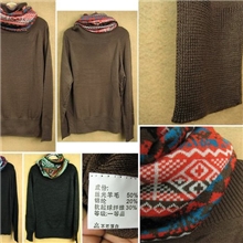 一手货源秋冬尾单库存整单女式丝光羊毛彩堆领打底衫毛衫