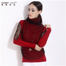 爆款源客尚品秋冬新款女装镂空蕾丝高领打底毛衣厂家批发