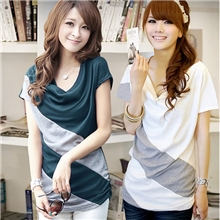 月销万件拼色顿领女士短袖T恤韩版新女装T恤女士T恤短袖批