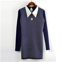 秋冬新款韩国打底中长款毛衣女式衬衫领加厚针织外套厂家批发