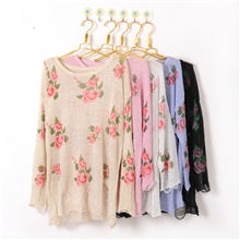 爆款欧美wildfox呛口小辣椒玫瑰花破洞撕毁针织衫/毛衣301#