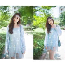 欧美wildfox呛口小辣椒十字架破洞撕毁针织衫/毛衣303