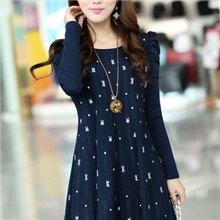 （叙亚）女装秋冬连衣裙韩版宽松针织衫泡泡袖毛衣裙女X934