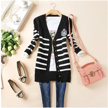 B896,秋装新款韩版女装外搭条纹针织衫毛衣女长袖开衫