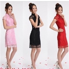 批发旗袍两件套蕾丝旗袍黑色夏季短袖旗袍0035