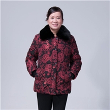女士棉服女式棉衣中老年女装时尚长毛领拉链印花中老年棉衣