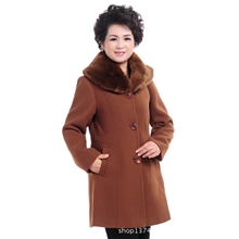 秋冬中老年女装呢大衣女长款大码毛领毛呢外套气质女妈妈装风衣