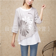 13新款原创中国风民族风7分袖棉麻女装衬衫中式手绘民族风上衣