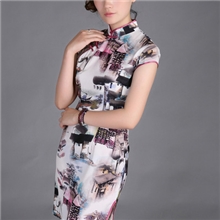 批发供应正品夏装新款冰丝绸改良时尚复古日常短款唐装旗袍裙E-05