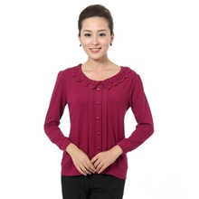 【一件代发】中老年女装秋妈妈装荷叶领长袖T恤宽松大码打底衫