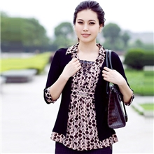 2013秋款3色中年女装妈妈装七分袖假两件T恤烫金大码上衣