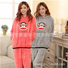 厂价批发长袖睡衣法兰绒女士连帽睡衣套装加厚卡通珊瑚绒家居服