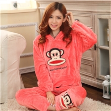 批发法兰绒睡衣冬季款女可爱卡通大嘴可爱猴珊瑚绒加厚家居服套装