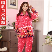 批发哺乳口活腰喂奶加绒加厚孕妇衣服秋冬水貂绒产妇月子服睡衣