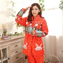 夹棉睡衣女士珊瑚绒夹棉超柔睡衣加厚棉袄家居服