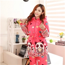 冬天睡衣批发女士珊瑚绒夹棉超柔睡衣加厚棉袄家居服