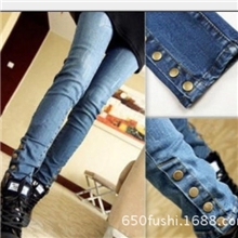 孕妇裤托腹牛仔裤春秋时装小脚打底裤铆钉扣裤子