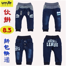 【伙拼】2013冬季新款厂家批发加不倒绒休闲男小童儿童仿牛仔裤