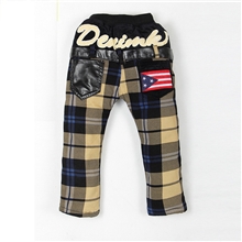 2013厂家批发男中童加棉韩版裤新款三层加厚大格子冬棉裤