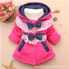 秋冬韩版卫衣童装卫衣外套童装点点蝴蝶结蕾丝边连帽女童卫衣
