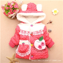 女童棉袄批发雪花蕾丝漂亮苹果女童带帽棉袄加厚外套