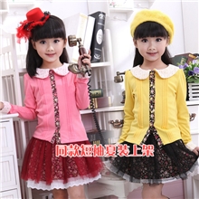 2013韩版秋款夏款童装女童碎花纯棉开衫上衣+网纱纱裙套装代发