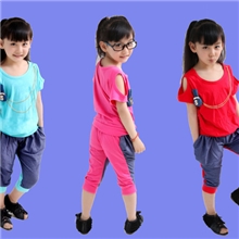 2013童装女装韩版拼接休闲兔头套装夏季童装一件代发童装